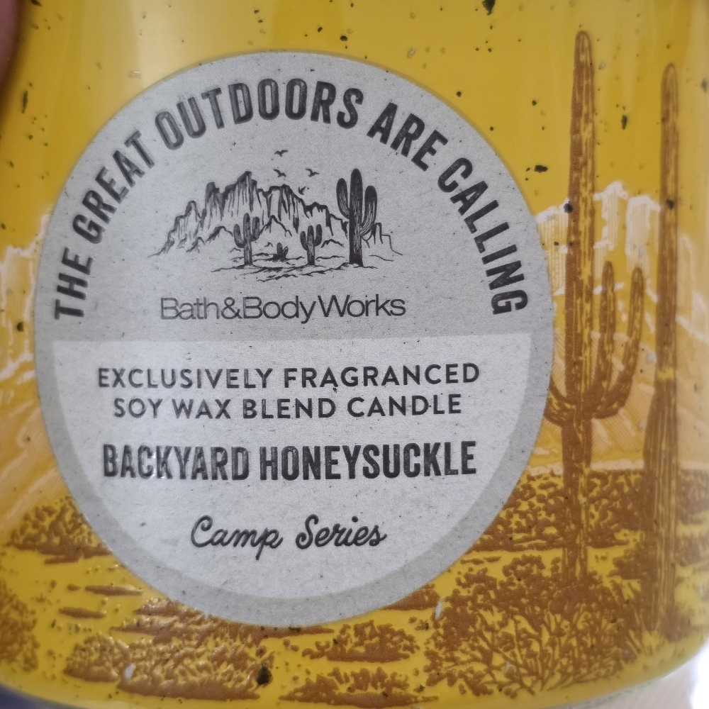 Bath & Body Works Backyard Honeysuckle 3-Wick Candle NEW RARE Design - Picture 2 of 5